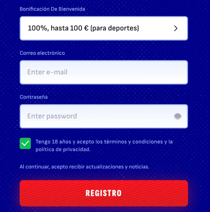 Formulario de registro de usuario en Bankonbet Casino